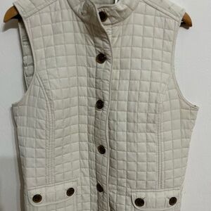 Liz & Co Quilted Vest for Women Size Large Ivory Pockets Belt Buttons